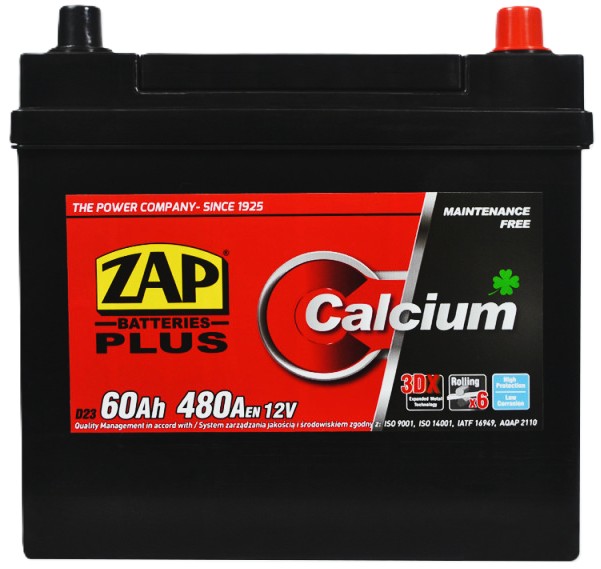 60Ah Asia ZAP Plus Calcium (-/+) (0) 480EN