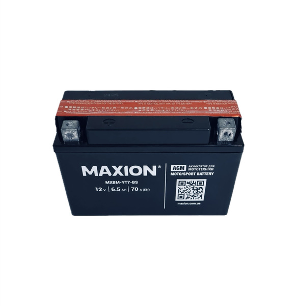Акумулятор мотоциклетний MAXION 6.5Ah (+/-) (1) (70En) YT7-BS